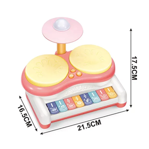ست جاز و درام 3 در 1 کودک 2 طبلی صورتی Piano Keyboard Drum Set 3 in 1 Baby Musical Toys_اسباب بازی